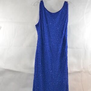Long Beaded Dress Cowl Back SZ 18
